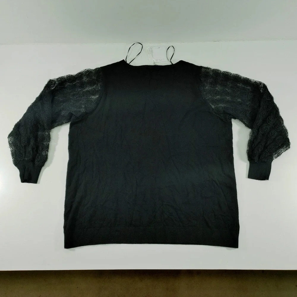 Sioni Milano Black Lace Sleeve Pullover Top Plus Size 1X New with Tags - Picture 2 of 8